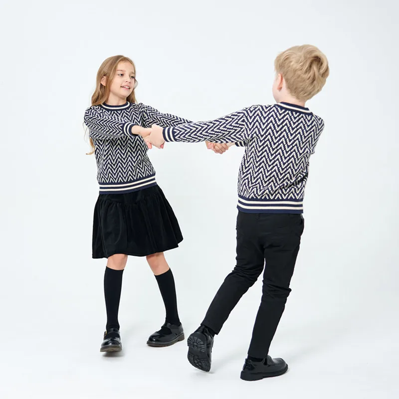 4 to 12 years kids boys girls geometric print herringbone sweater child teen kids fashion fall winter casual knitted sweaters