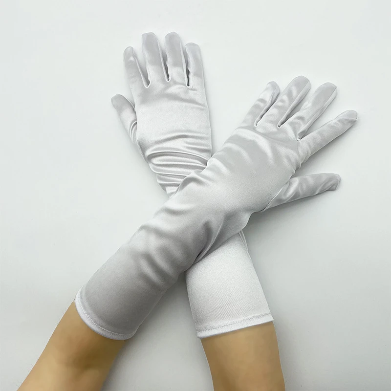 Elastic Satin Mid-Length Sunscreen Gloves Bridal Wedding Etiquette Photography Gloves Party Stage Show Performance Accessories