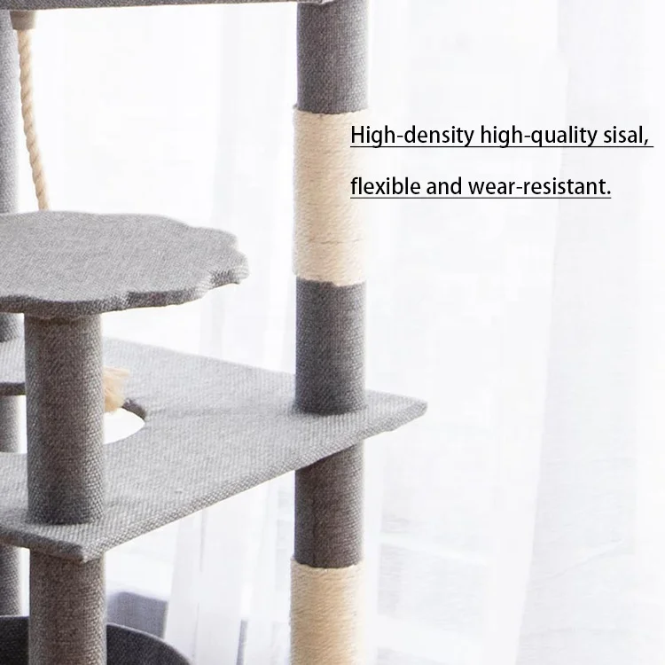 Secure pet furniture multi-level condo pet sleep bed shelf with sisal post scratcher cat tree and tower for cats climbing frame