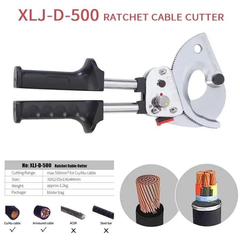 XLJ-D-500 Ratchet cable cutters wire cutters with telescopic handle for 500mm2 Cu/Alu cable