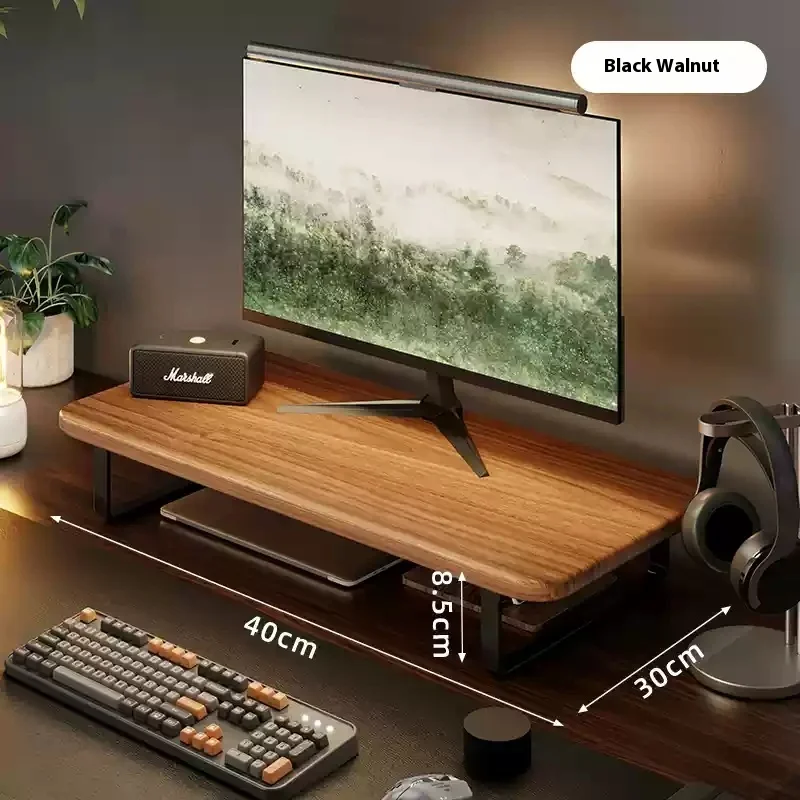 Ergonomic Solid Wood Monitor Stand - Adjustable Desktop Riser For Home Office & Gaming Setup - Laptop Shelf With Storage Space