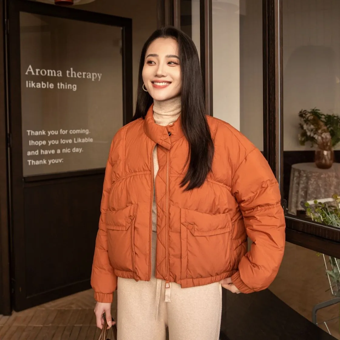 2025 Winter New Women's Down Jacket Commuting Fashion Stand Collar Short White Duck Down Jacket