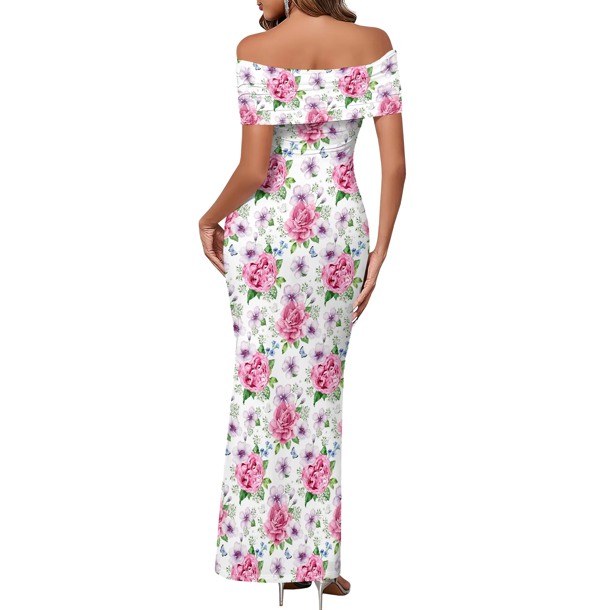 Modna damska długa sukienka bez ramiączek XS-3XL z kwiatowym nadrukiem, wygodna