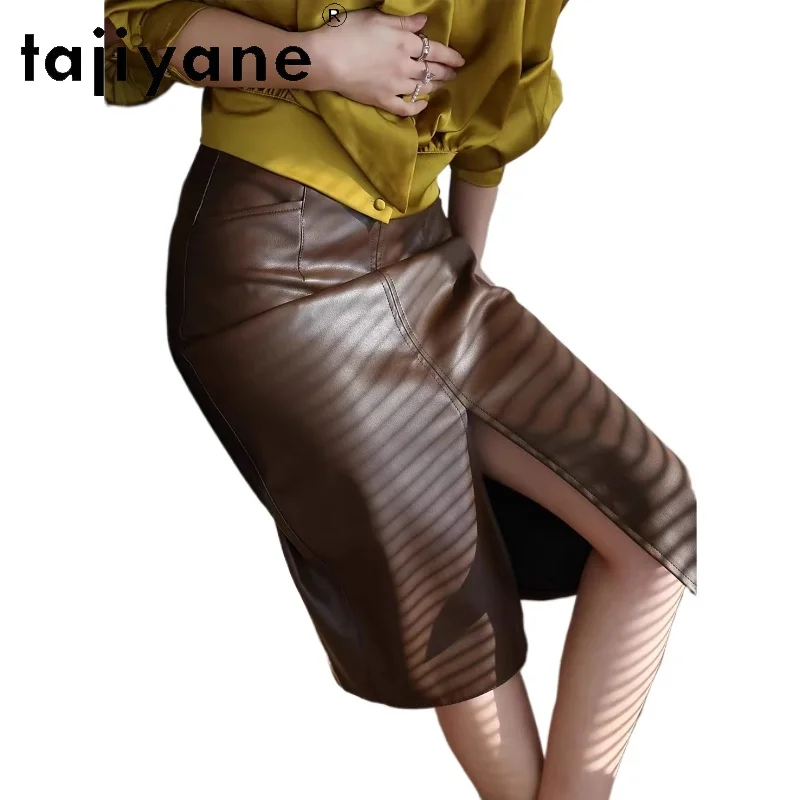 

TAJIYANE Genuine Leather Skirt Women Real Sheepskin Vintage Split Skirts for Woman 2025 Fashion Spring Women's Clothing 롱스커트