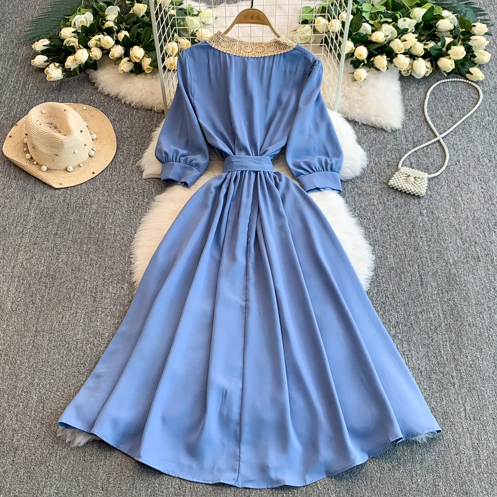 Vestido elegante y Sexy de satén con cordones y encaje, corte en A, para verano, playa, vacaciones, ajustado, vestido de fiesta de noche para mujer