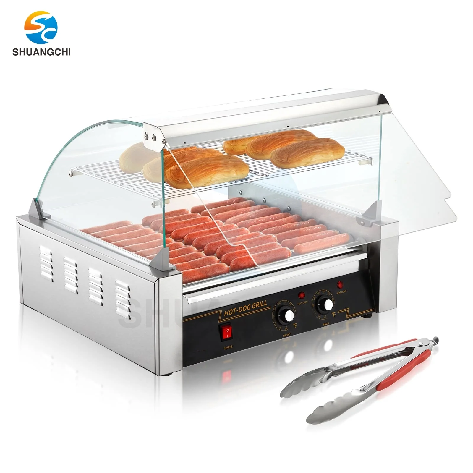 Commercial 5 Rolls Hot Dog Roller Electric Sausage Grill Cooker Machine Industrial Bun Warmer with Door with Grid