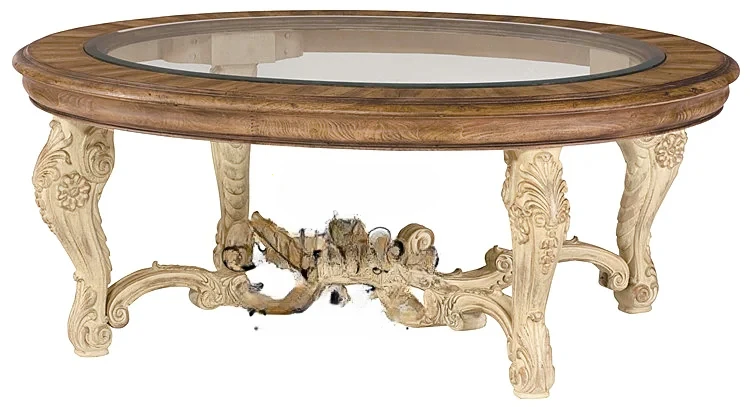 

French Style European Style New Classical American Pure Solid Wood Vintage Distressed Carved Tea Table Golden Side Table