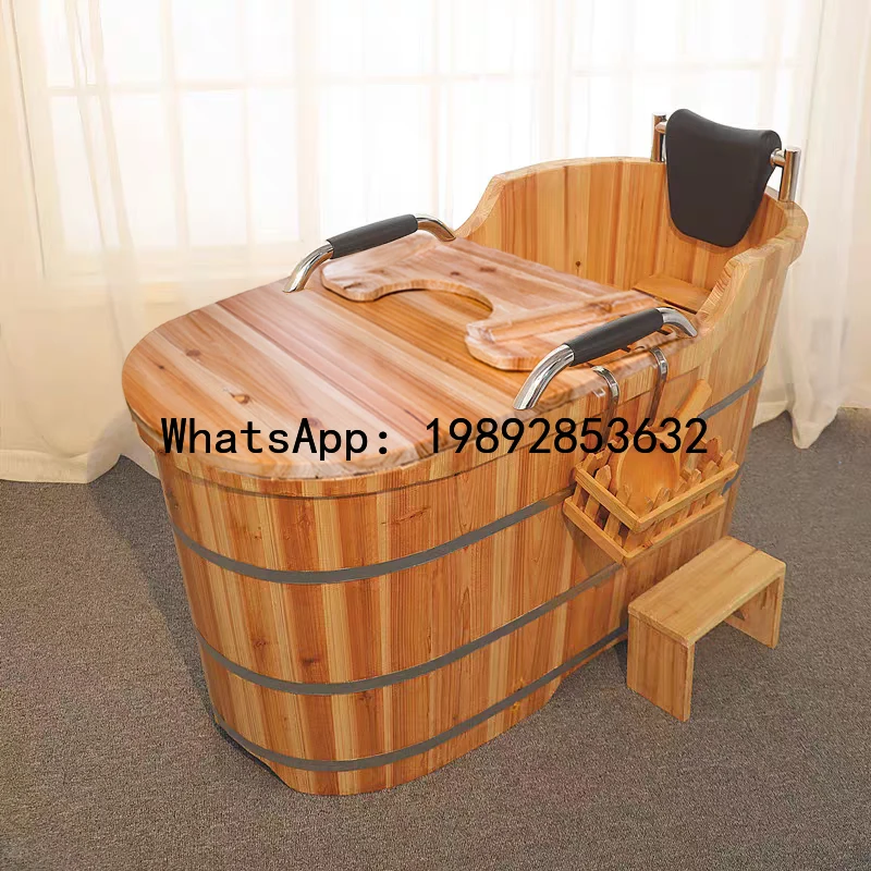 YFY Armrest Double-Sided  Tub Bathtub Adult Full Body Home  Basin Sweat Steaming Medicinal  Wooden  Bucket