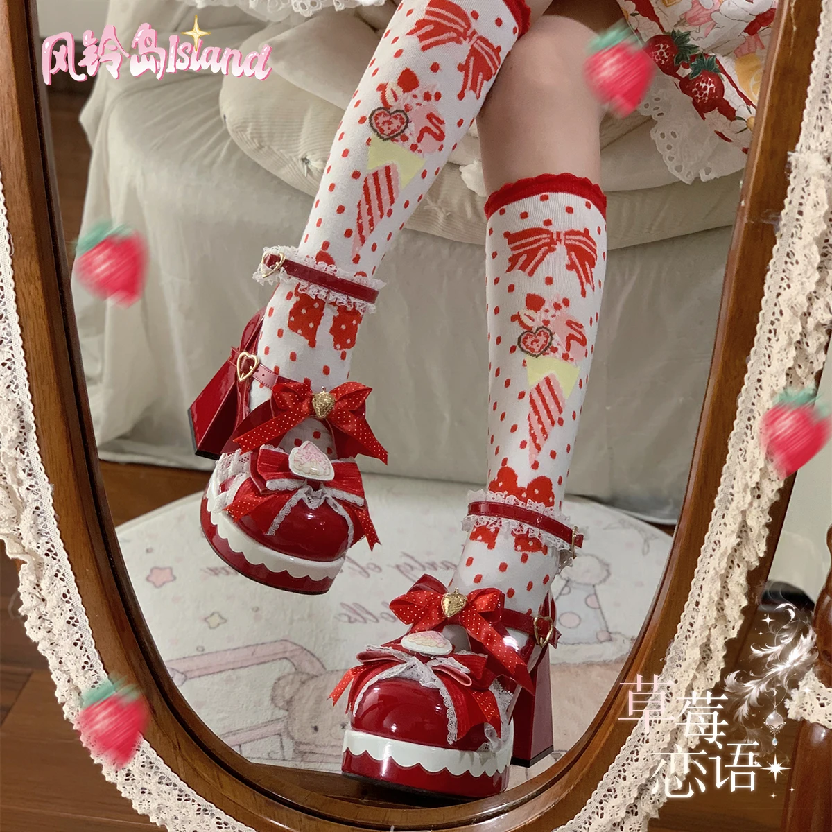 Strawberry Love Language Original High Heels Luo Shoes Bow Love Lolita Shoes Cute Sweet Coarse Follow Shoes Women
