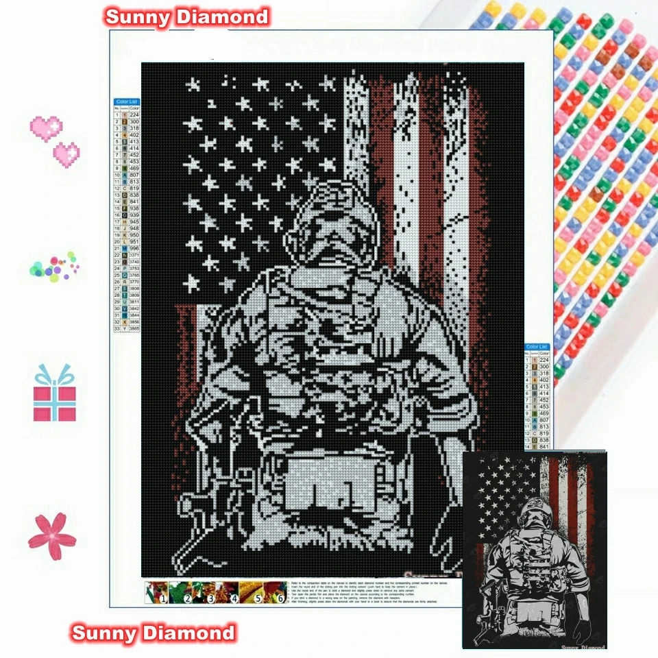 

Military Army American Flag Diamond Art Painting Kits Soldier Diy 5D Full Drill Cross Stitch Scenic Man Rhinestone Mosaic Decor