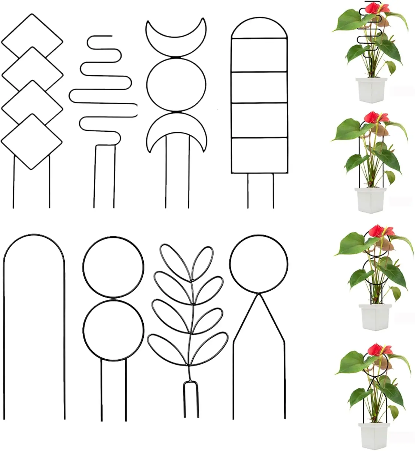 

Набор из 8 металлических опор для вьющихся растений, черные, для домашнего сада