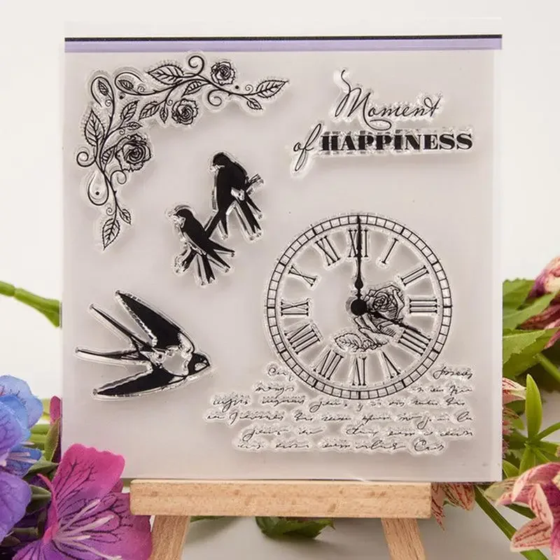 Swallow Clock Vintage WordsTransparent Clear Silicone Stamp for Seal DIY Scrapbooking Clear Stamp