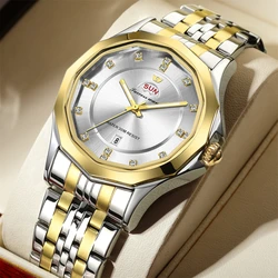 New luxury fashionable men's quartz watch calendar week night light waterproof diamond inlaid leisure business quartz watch