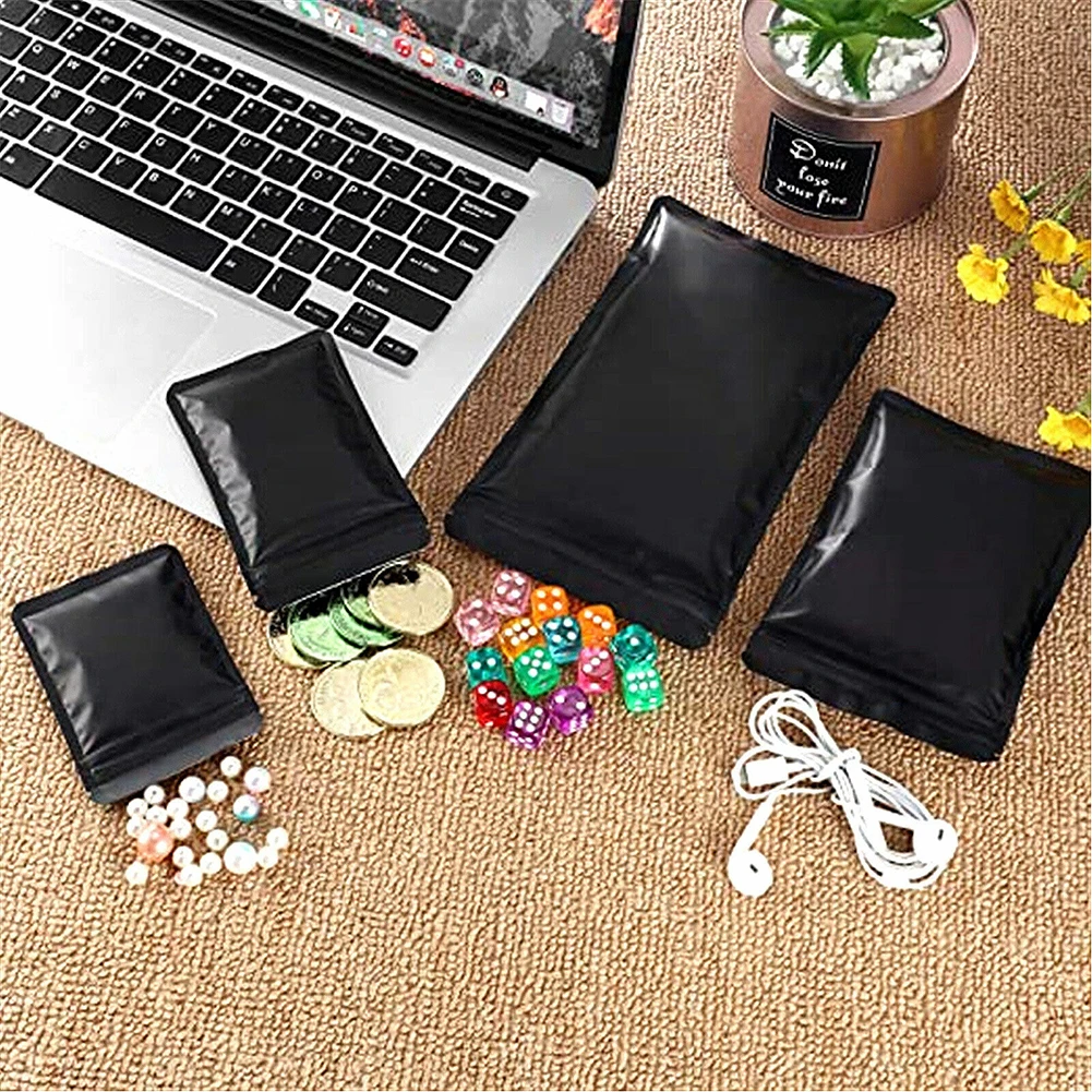 100PCS Resealable Coffee Herb Powder Zipper Pack Bag Smell Proof Flat Pouches Matte Black Small Aluminum Foil Zip Lock Mylar Bag