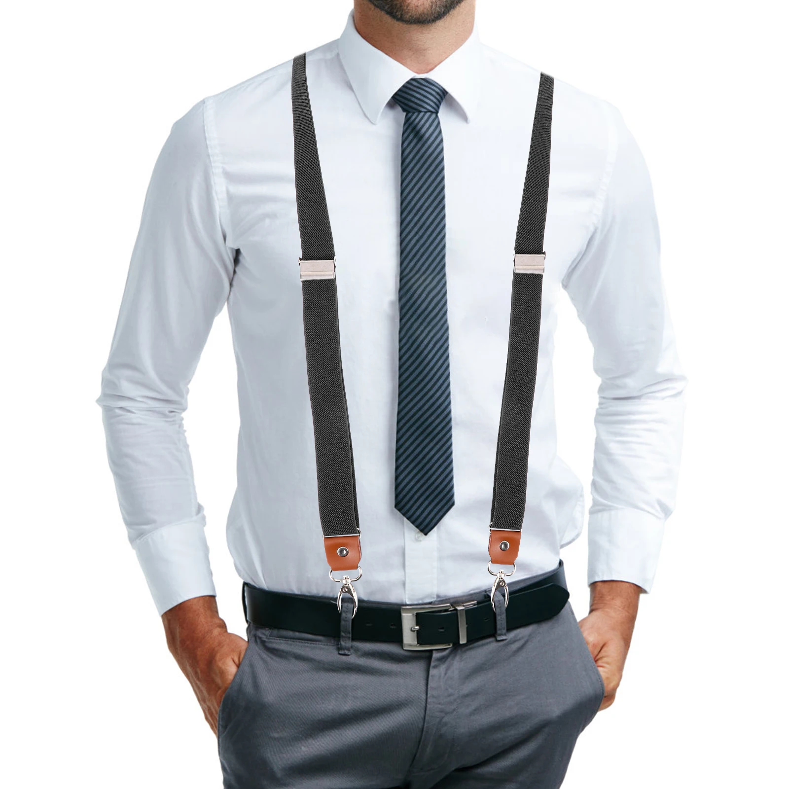 Mens Suspenders with Clips Adjustable Elastic Strap for Suits Jeans Comfortable Durable Rust Resistant Versatile Wardrobe