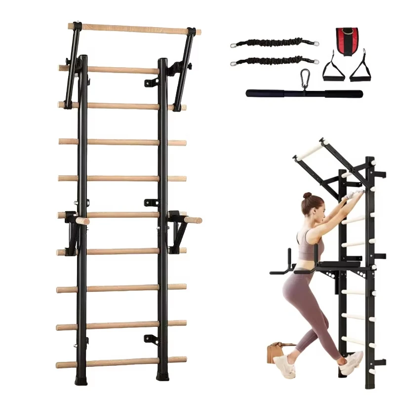Multifunctional ladder, wooden upper rod, wall installation of horizontal parallel bars, and fitness accessories