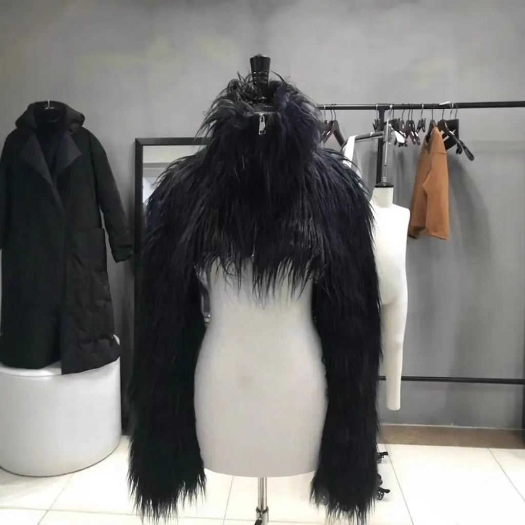 

Dark Halloween Ultra Short Fur Outwear Artificial Long Fur Headdress Performance Props Horn Hell Style Women's Top
