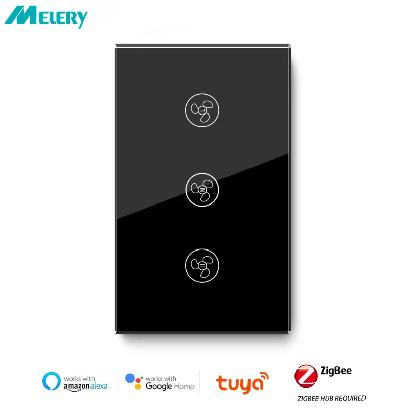 

Melery Zigbee электрические умные сенсорные вентиляторы переключатель скорости США настенная стеклянная панель датчик дистанционного управления беспроводное голосовое управление Alexa Google Home