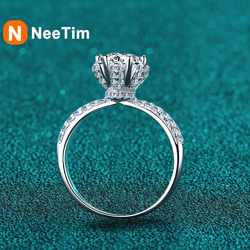 

NeeTim 5 Carat Moissanite Rings for Women White Gold plated Sterling Silver Lab Diamond Band with GRA Certificate Wedding Ring