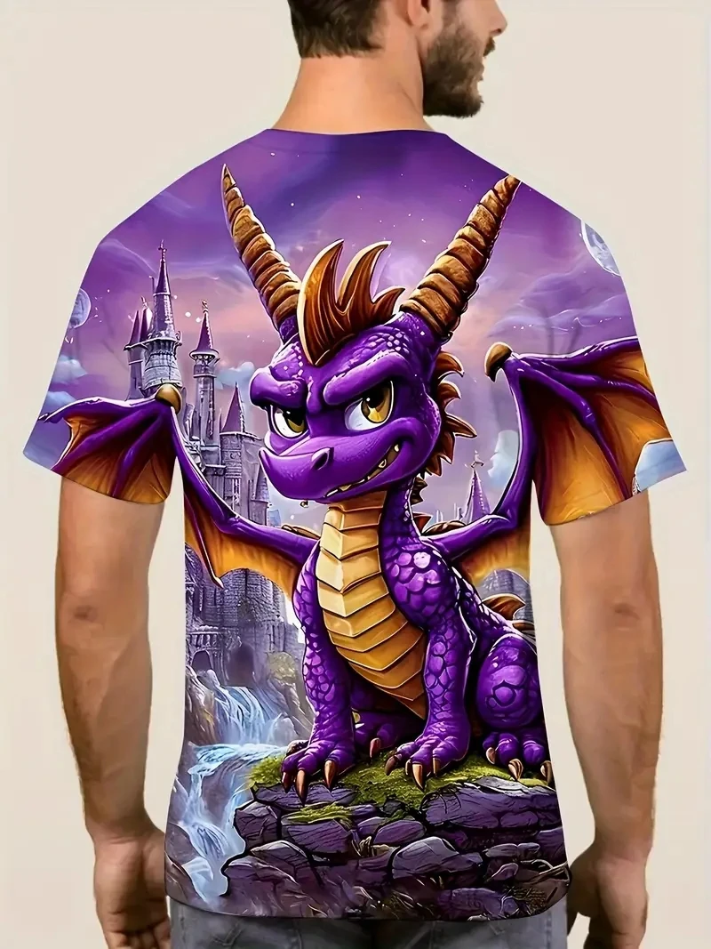 เสื้อยืดแขนสั้นพิมพ์ลายมังกร 3D ขนาดบวกของผู้ชาย หลวมและลำลอง นุ่ม สบายและระบายอากาศได้ เหมาะกับกีฬากลางแจ้ง