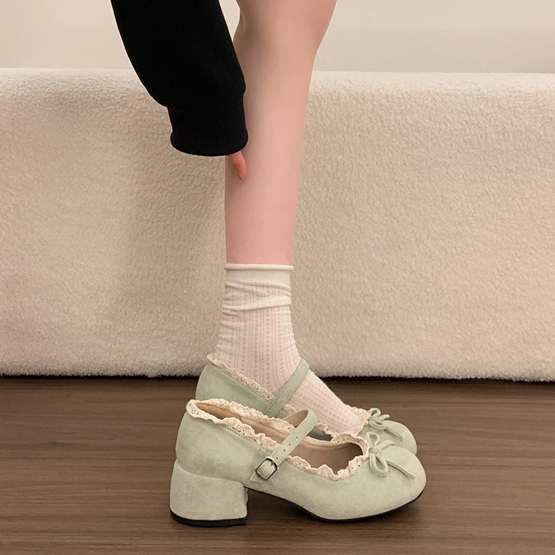 Sweet Bow Round Toe Shallow Single Shoes for Women 2026 Spring and Summer New French Heightened Block Heel Mary Jane Shoes image 4
