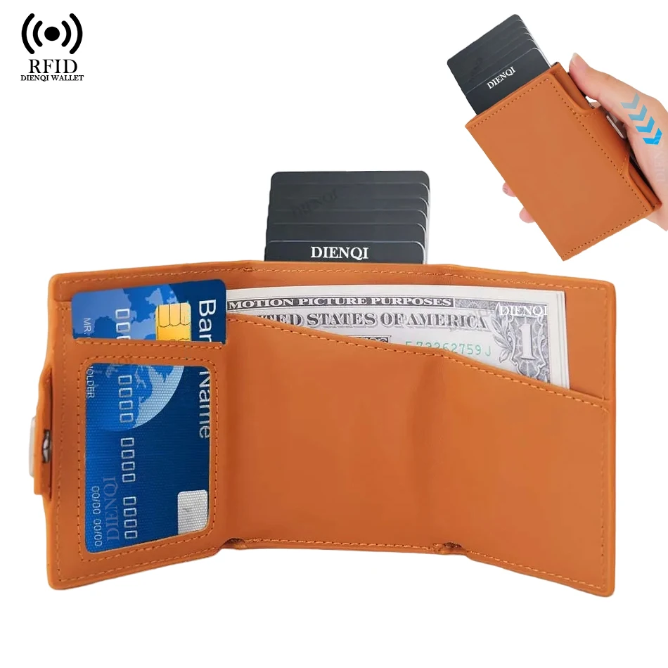 Rfid Blocking Card Wallet Men Luxury Credit Card Holder with Coin Pocket Purse Pop-up Business Cardholder Case Minimalist Wallet