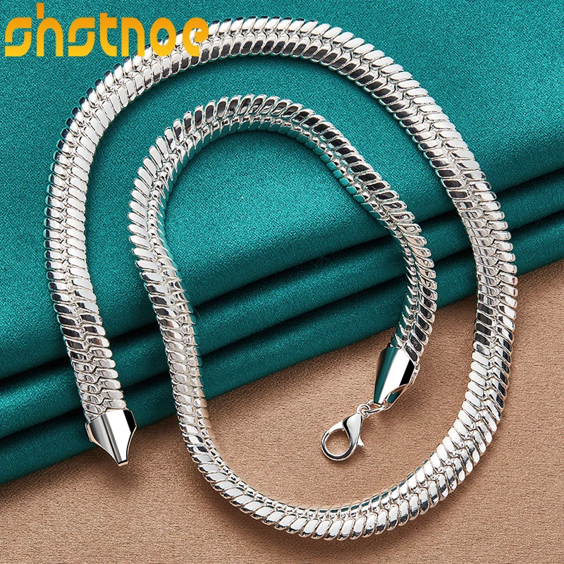 SHSTONE 925 Sterling Silver 10mm 18 Inch Side Snake Chain Necklaces For Women Man Engagement Wedding Fashion Charm Jewelry Gifts