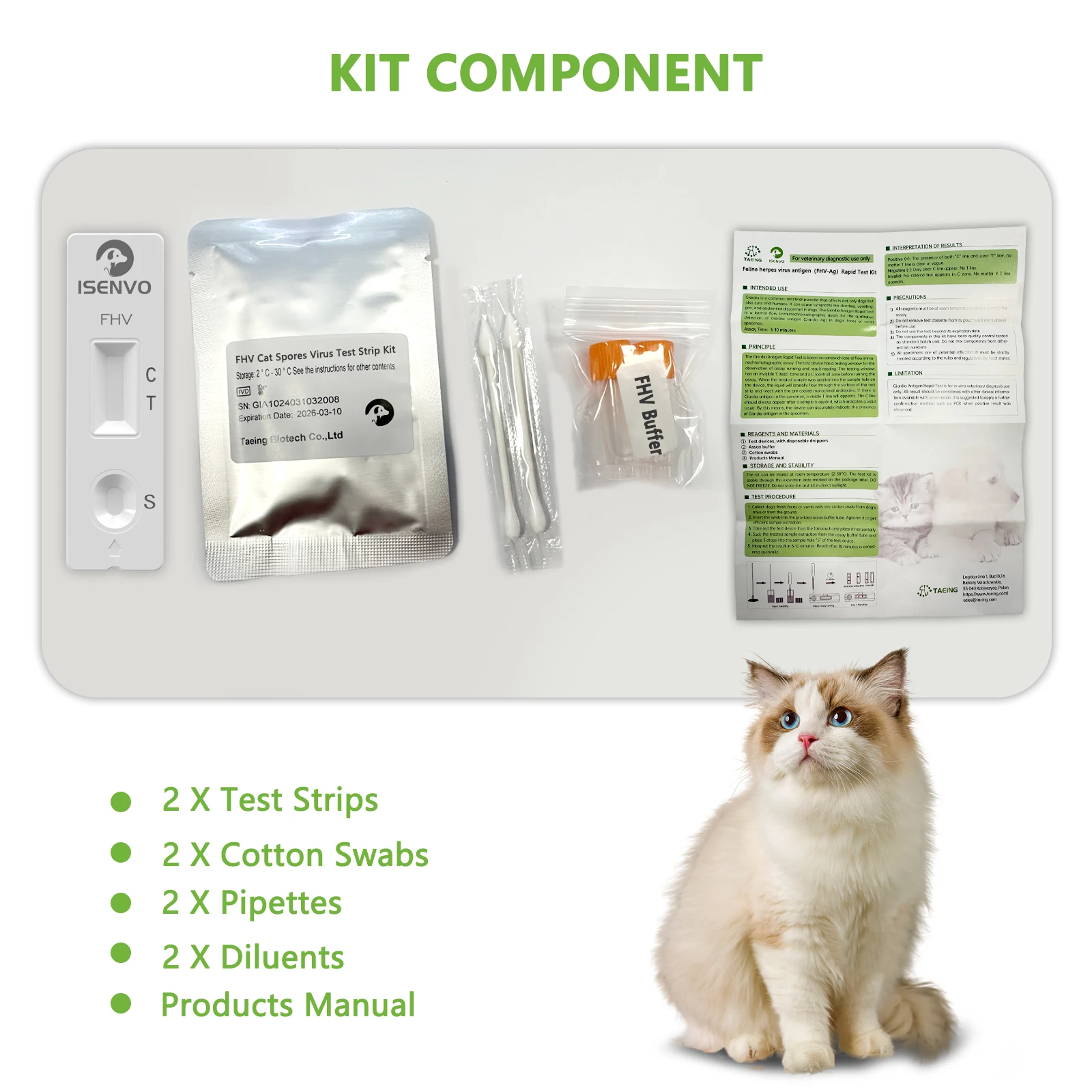 2 Pcs Feline FHV Rapid Test Kit Cats Kitten Home Health Test