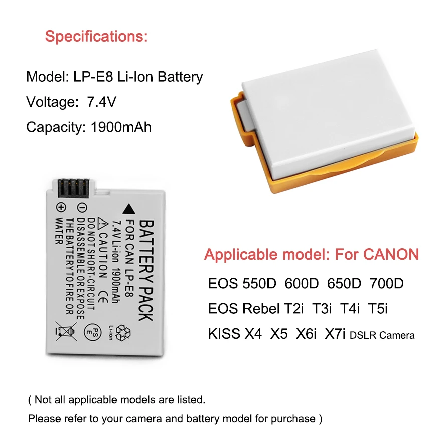 LP-E8 akumulator do aparatów Canon LPE8 EOS 550D 600D 650D 700D X4 X5 X6i X7i T2i T3i T4i T5i lustrzanka cyfrowa