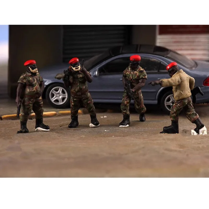 1:72 modello in scala 4 pezzi Action Figure realistiche soldati del governo africano bambole giocattoli fai da te scena accessorio collezione Display