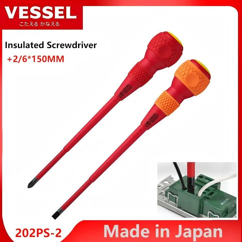 Vessel 202PS-1 / 202PS-2 Knob Handle, JIS Insulated Screwdriver, Set of 2 + 2 x 100 / -6 x 100mm/150mm Hand Tools