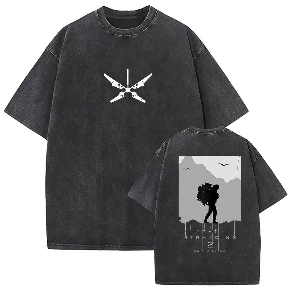 Game Death Stranding Vintage Washed Graphic T Shirt Men's Player Fans Short Sleeve T-shirts Man High Quality T-shirt Streetwear