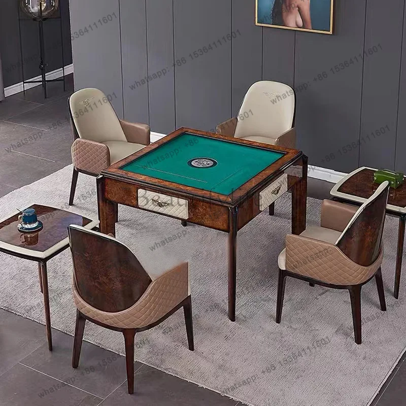 yj9 Italian light luxury solid wood mahjong table, automatic electric high-end luxury dining table, dual-purpose card playing