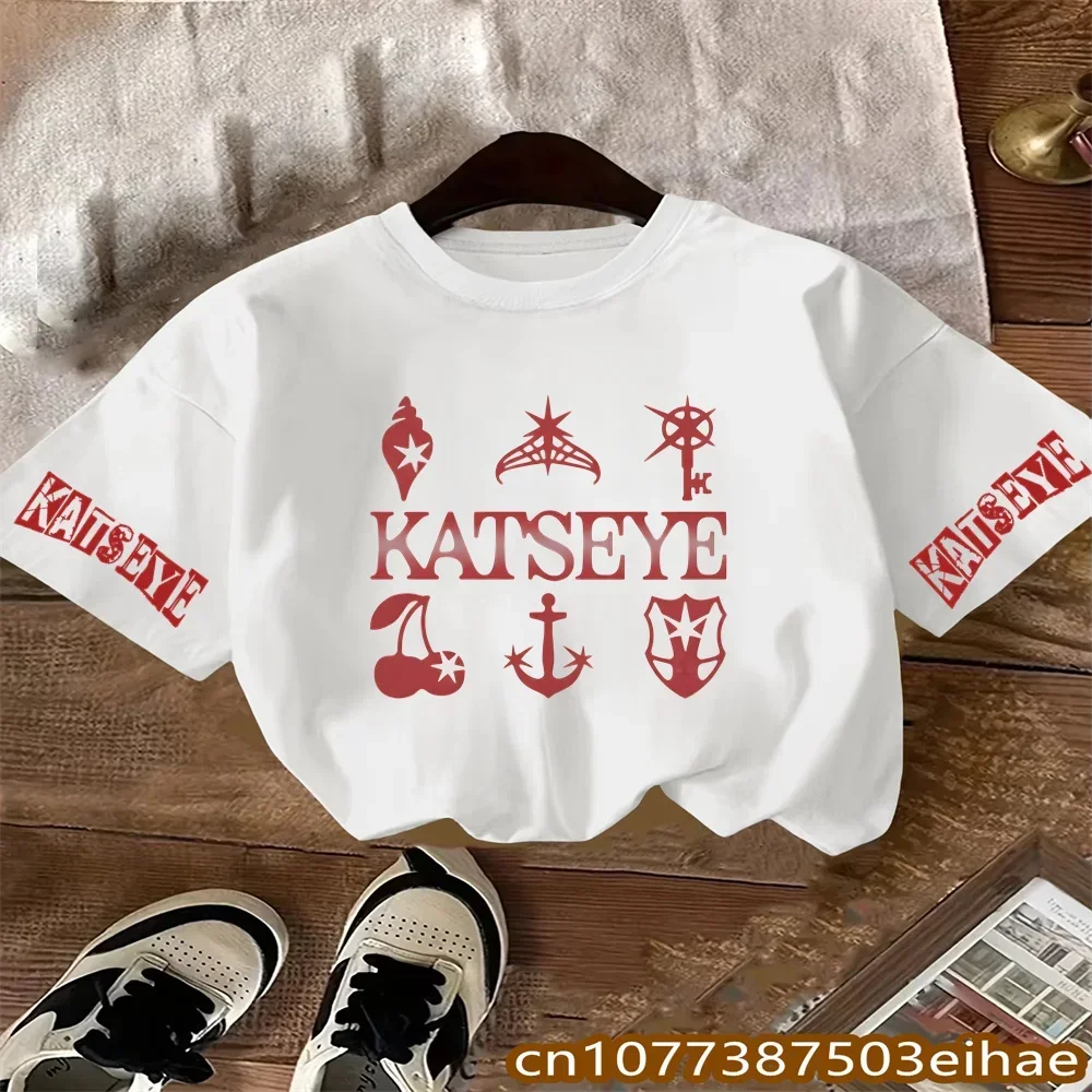 Kpop Fan Favorite KATSEYE Group Character Print Pure Cotton Kids Short Sleeve Shirt Casual Y2K Style Exclusive Summer Girl Gift