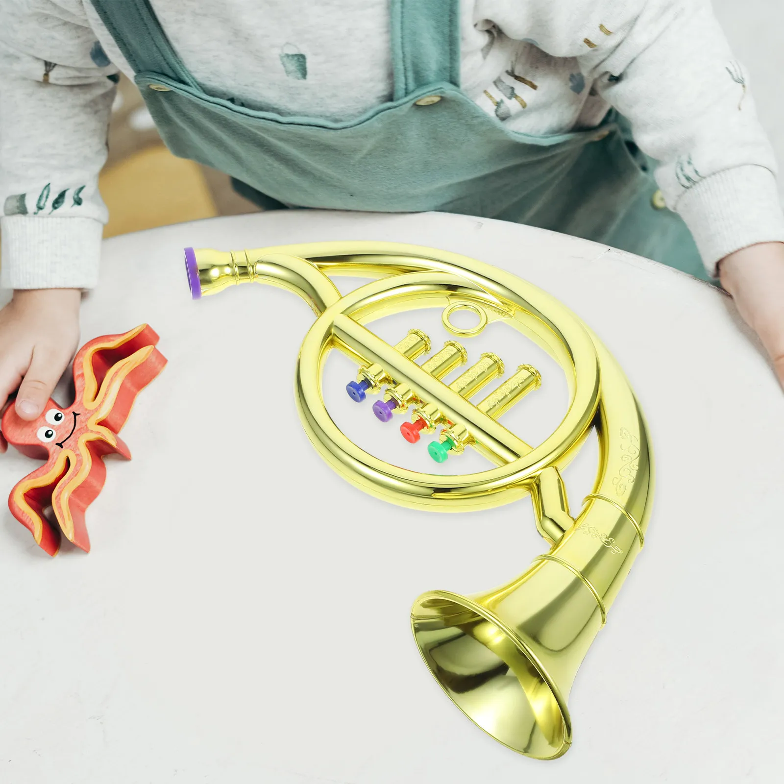 

Educational Musical Instrument Horn Artificial Small French Horn Mini for Kids Musical Play Party Fun Safe Plastic Compact