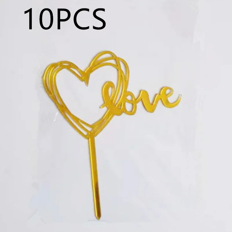 10 Pcs Acrylic Happy Birthday Cake Topper Gold Wedding Party Cake Toppers Dessert Decoration for Valentine's Day Baking Supplies