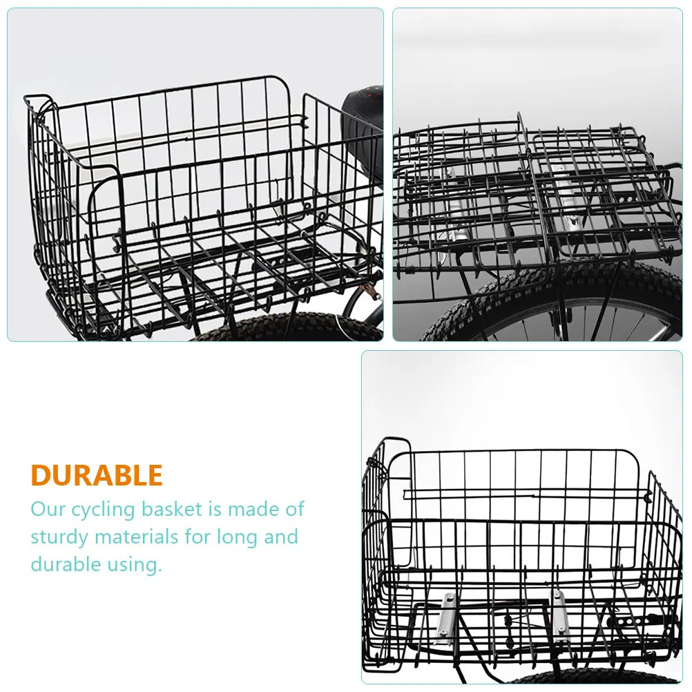 Heavy Duty Foldable Bike Rear Basket – Steel Wire Cycling Storage Basket, Detachable & Compact for Pets, Books
