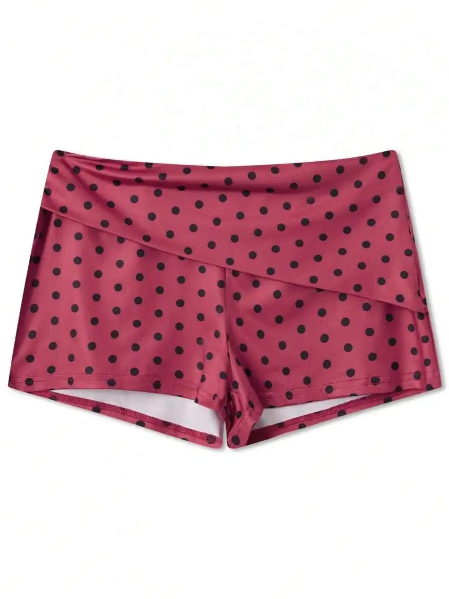 Womens Low Rise Polka Dot Lounge Shorts Elastic Waist Fold Over Design Summer Comfortable Pajama Shorts