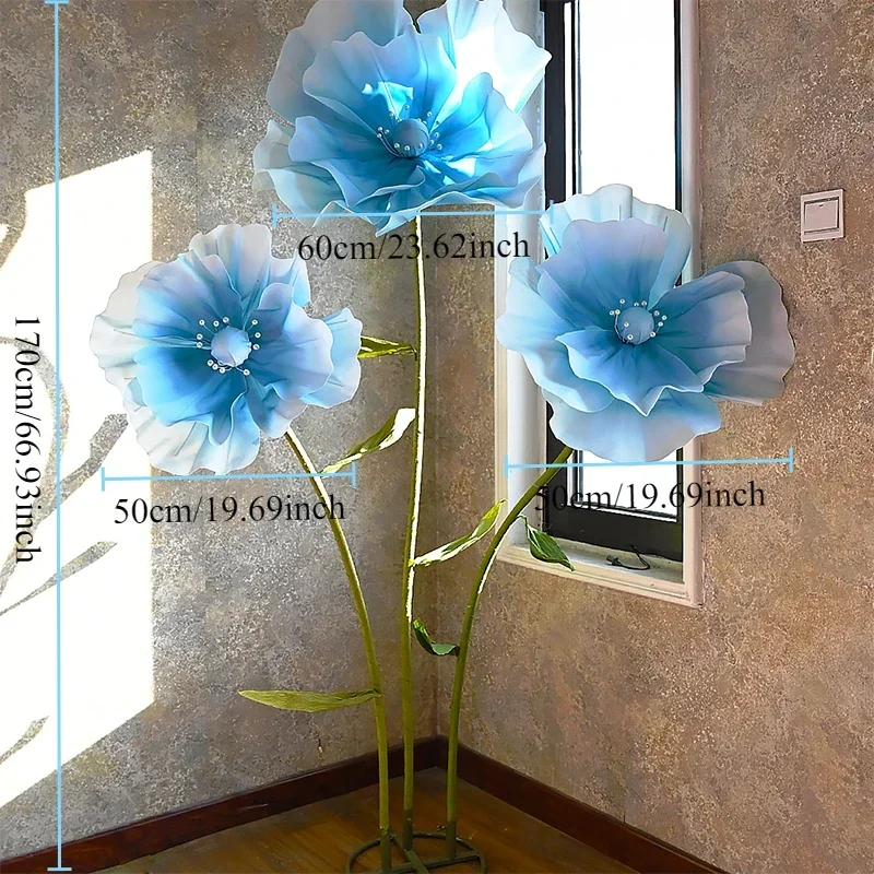 Large Wedding Decor Props Artificial Flowers Poppy Flowers Window Display Garden Decoration Photography Prop Stage Ornament 1.7m