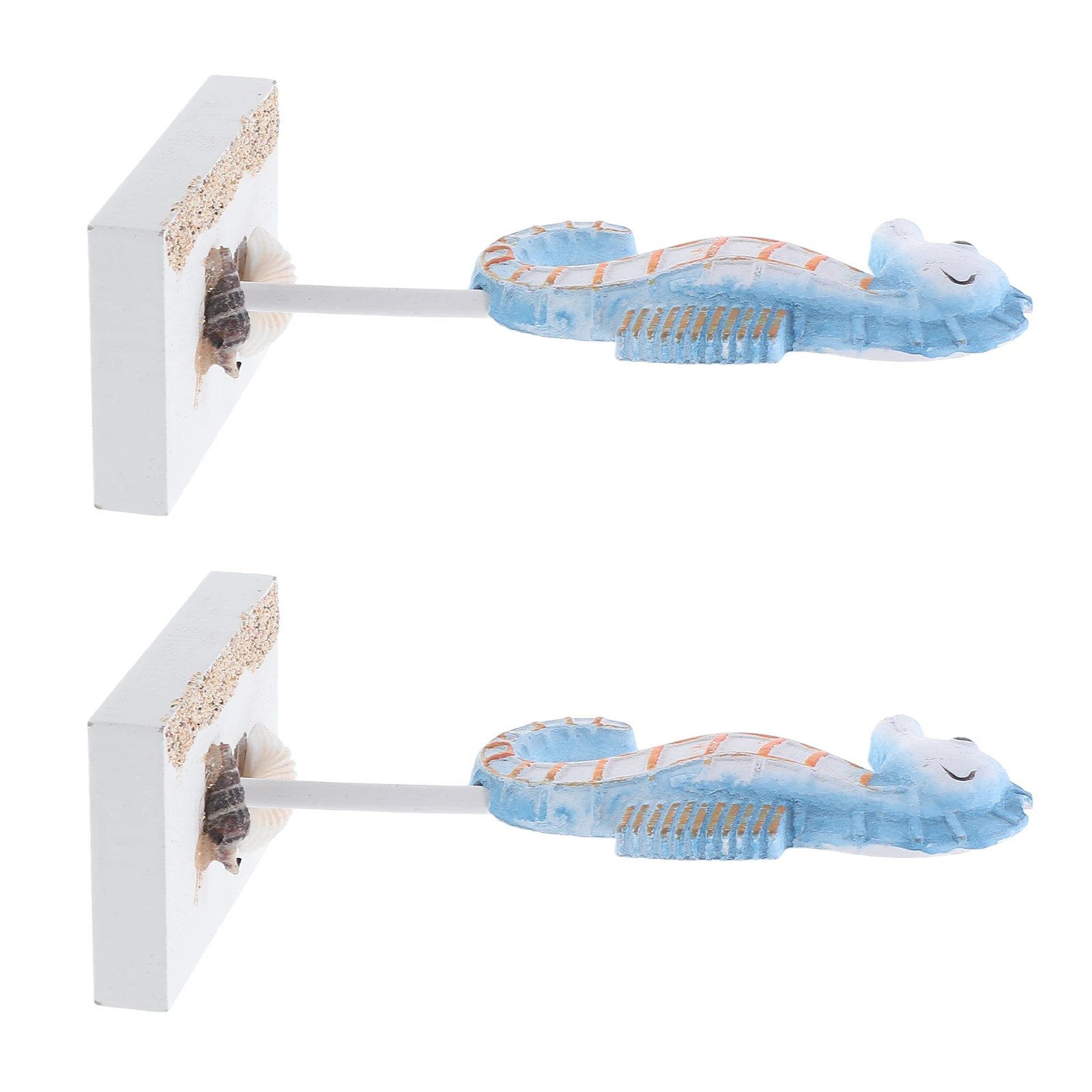 

2Pcs Mediterranean Style Wood Carving Seahorse Decor Coastal Animal Sculptures for Home Beach Tabletop Nautical