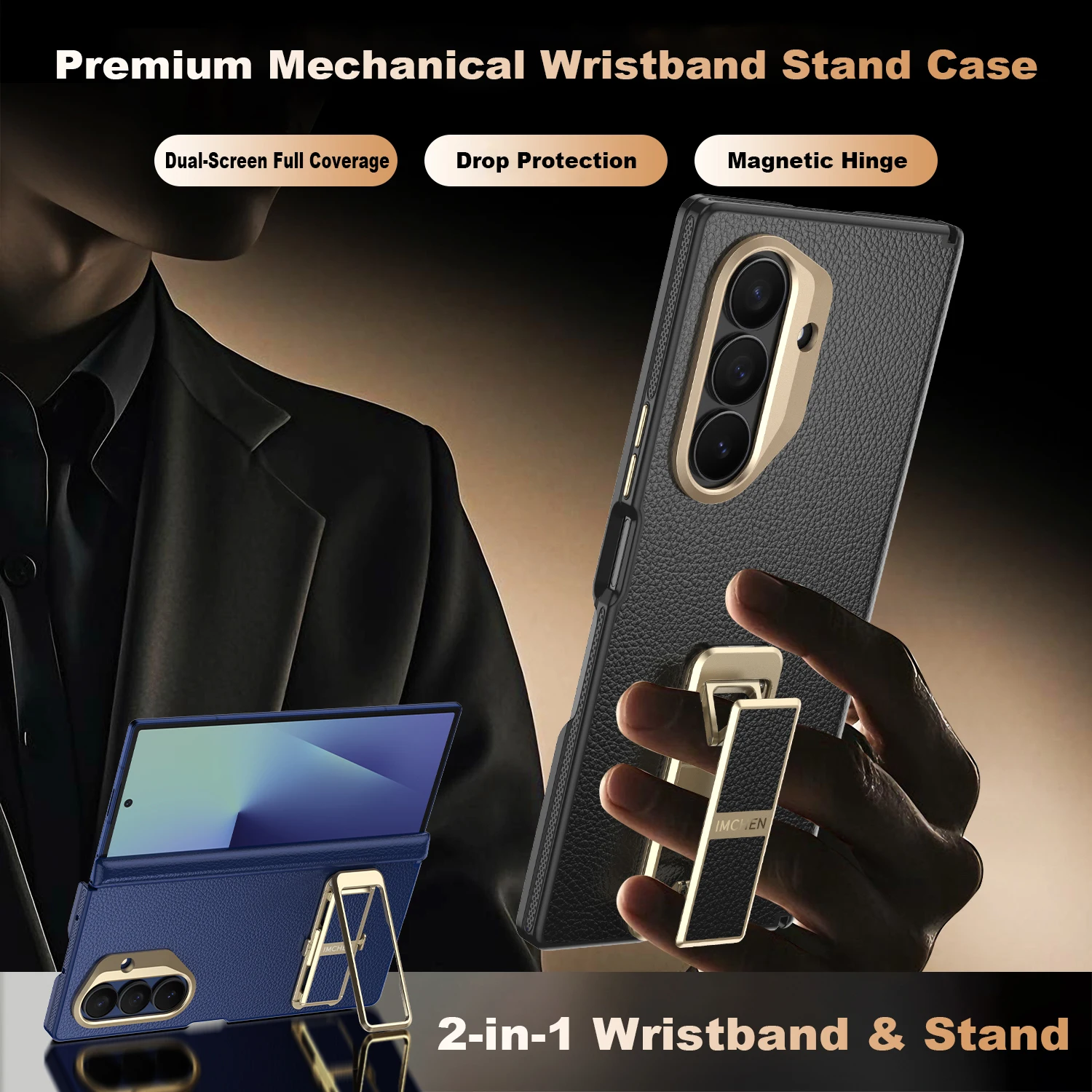 2026 جديد المفصلي حماية بو الجلود القضية لسامسونج غالاكسي Z Fold7 تصفيح حامل الزجاج الأمامي الشاشة غطاء لسامسونج القضية #1