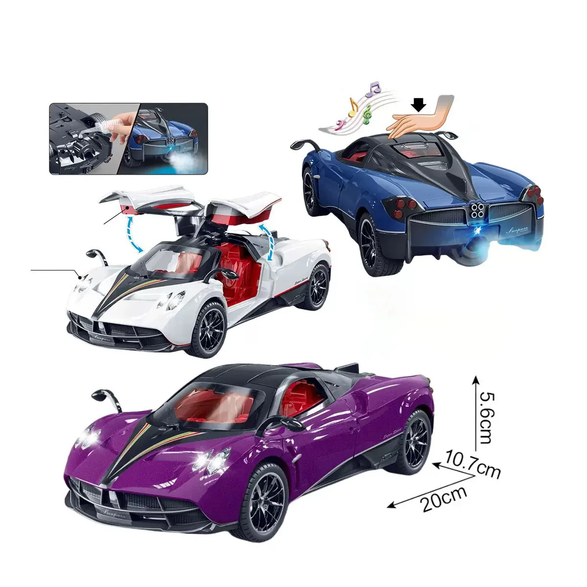 

1:32 car spray sports car model with sound and light, manual door opening - ideal gift and fun toy inertia toy light music