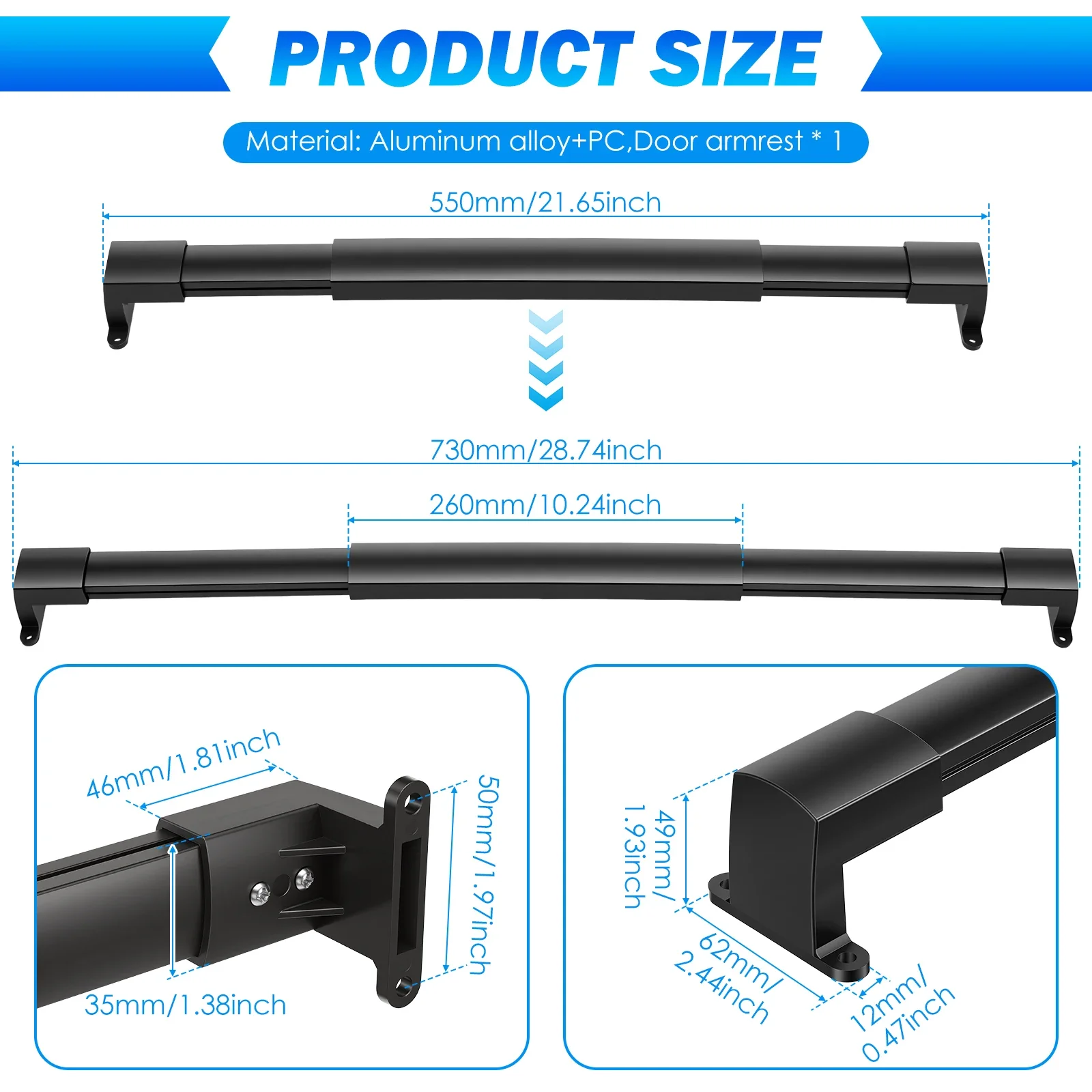 Adjustable Door Crossbar Handle 21-5/8 Inch to 28-5/8 Inch Aluminum Alloy RV Screen Door Handle for RV Motorhomes Campers