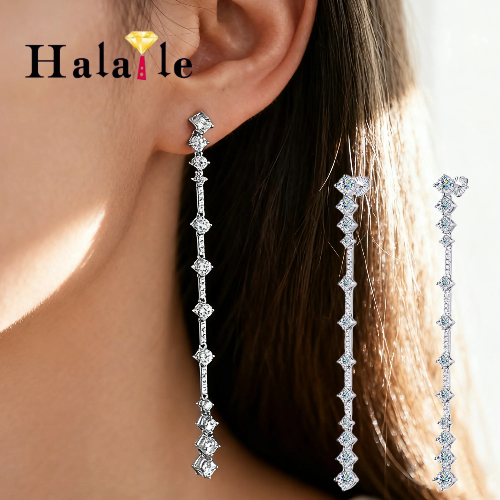 

Halaile 0.4CT D Color Moissanite S925 Sterling Silver Long Tassel Drop Earrings Luxury Fine Jewelry Women Wedding Trendy Gift
