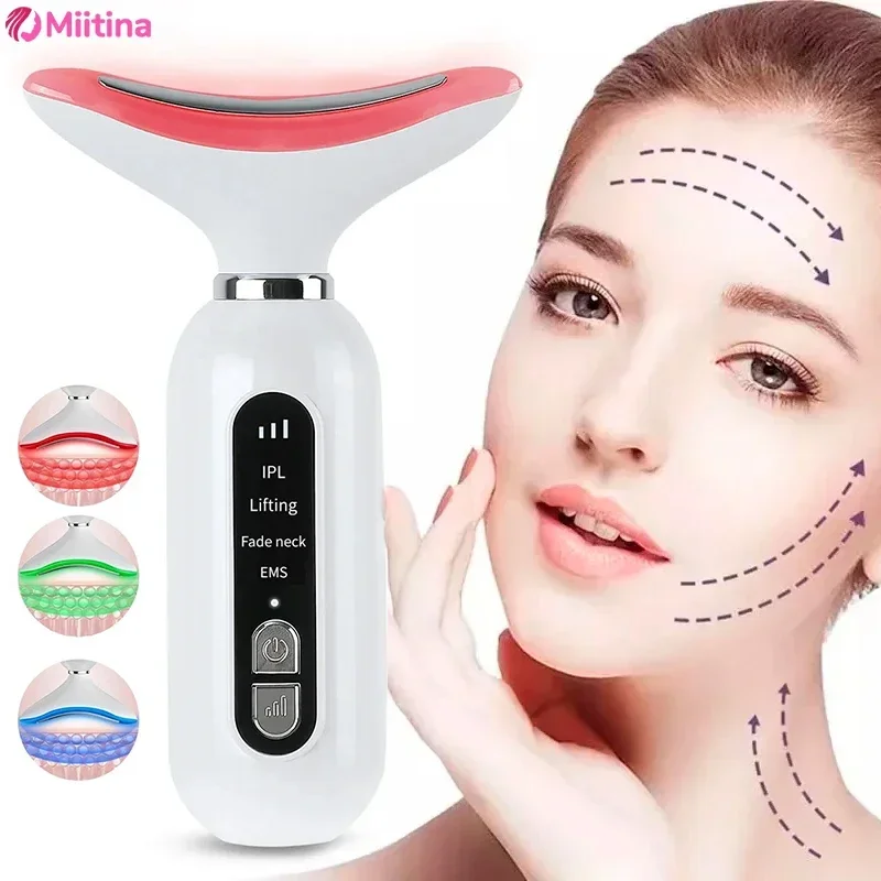 

EMS LED Photon Neck Face Massager Therapy Facial Lifting Machine Hot Cool Anti Wrinkle Remove Double Chin Skincare Beauty Device