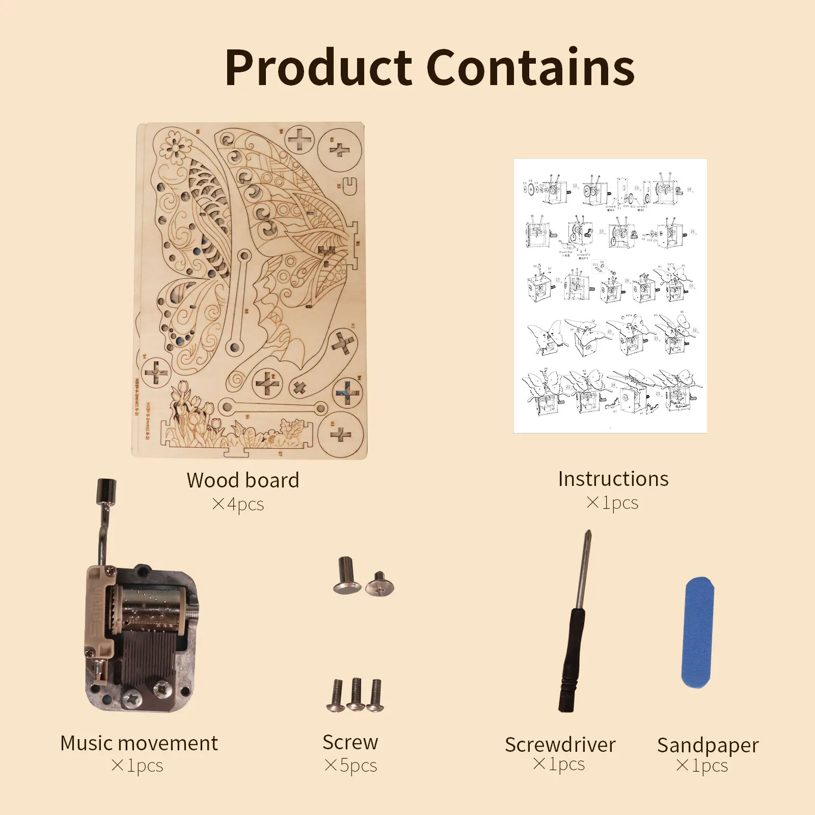 Caixa de Música de Madeira 3D em Forma de Borboleta 'You Are My Sunshine' Kit de Montagem Artesanal Ideal para Presentes de Feriado, Aniversário e Natal