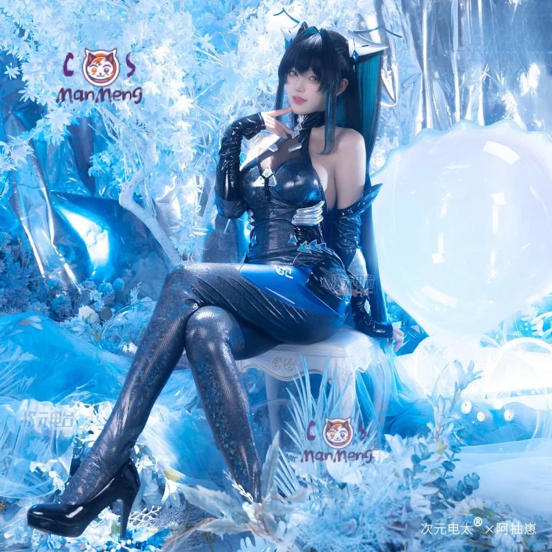 

Game Goddess of Victory: Nikke Mermaid Cosplay Costume Black leather sexy women jumpsuit headwear props gloves Halloween uniform