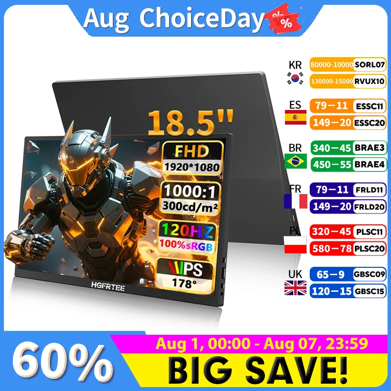 HGFRTEE 18.5 inch Portable Monitor 1920*1080 100%SRGB ADS-IPS Extended Display with Bracket For PC Laptop Phone Switch
