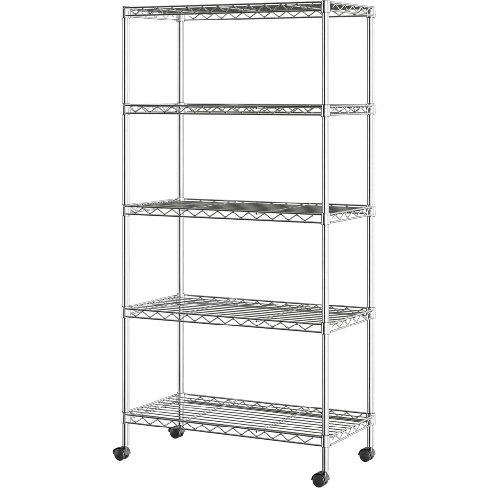 Seville Classics 5-Tier Wire Shelving with Wheels, 5-Tier, 30 W x 14 D (NEW MODEL), Chrome Plating, Plated Steel