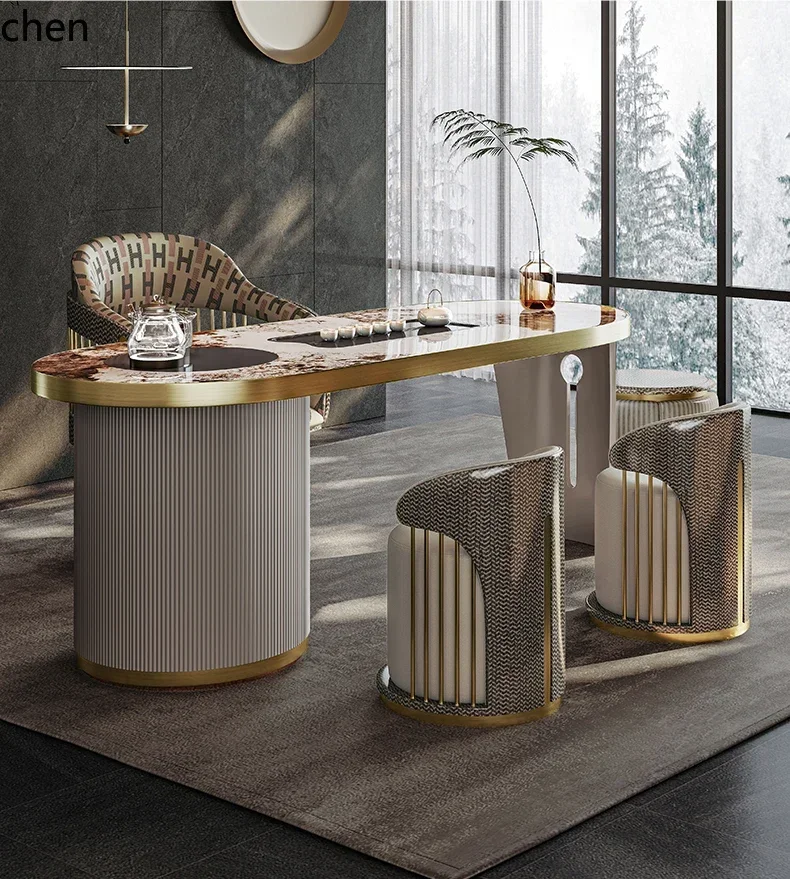 H1  light luxury household rock slab marble tea table chair automatic kettle integrated tea table